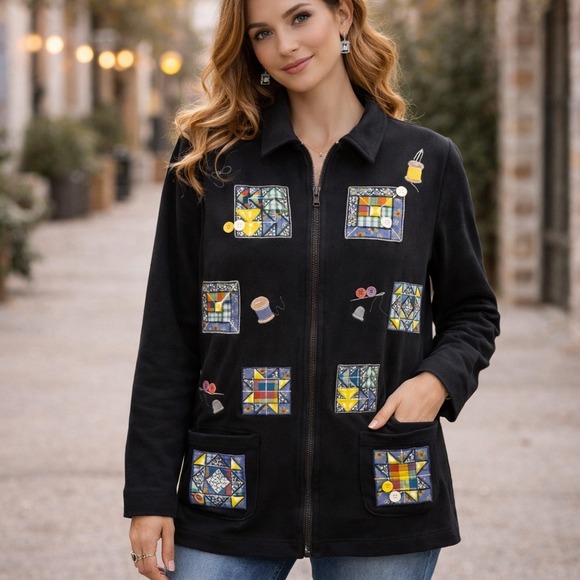 Bechamel Jackets & Blazers - Vintage Bechamel Patchwork Jacket M Quilted Artsy Grannycore Retro Sewing